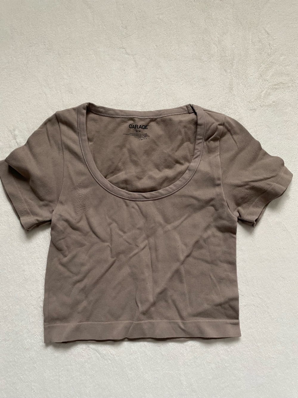 Garage Taupe Scoop Neck Cropped Tee
